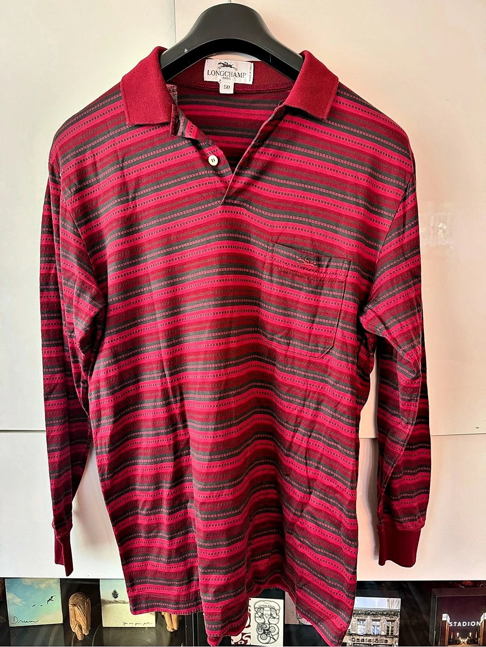 Longchamp Long Sleeve Polo in Red & Gray Size 50